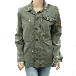 Free People Women's Khaki Military Safari Chore Jacket Oversized Xs Bead Sequin